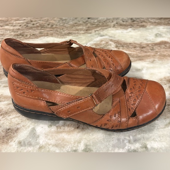 CLARK’S Tan Ashland Spin Q Slip-On Mary Jane Loafer Flat Leather Comfort Shoes - Picture 5 of 10